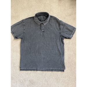 REDHEAD 100% Cotton Washed Charcoal Polo Shirt Henley Mens Size Large 23x29